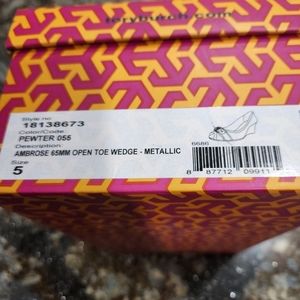 Tory Burch Ambrose Pewter Metallic Open Toe Wedge - Size 5. Perfect condition